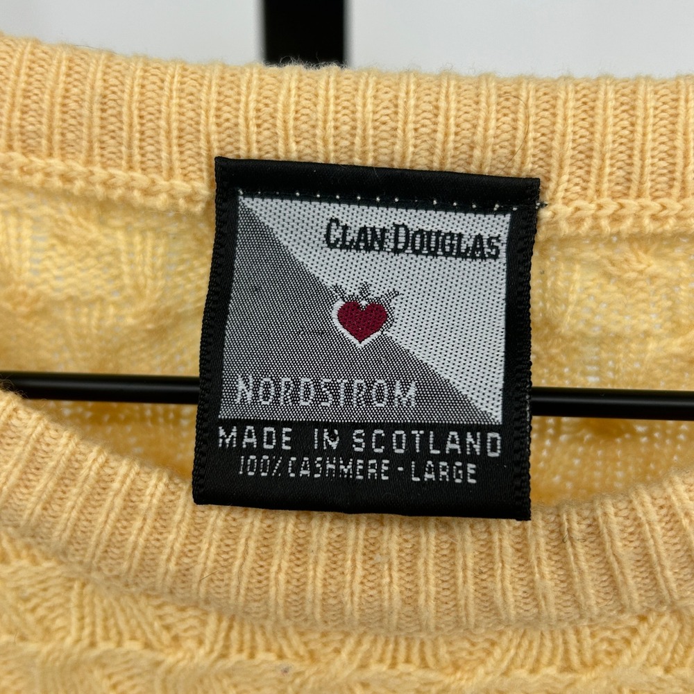 Clan Douglas Nordstrom Cashmere Cable Knit Sweater Yellow Large Quiet Luxury - Picture 4 of 5